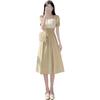 Elegant Gentle Style Chiffon Dress Women High Waist Temperament Ruffled Midi Dress Plus Size Sweet Casual Party Dresses