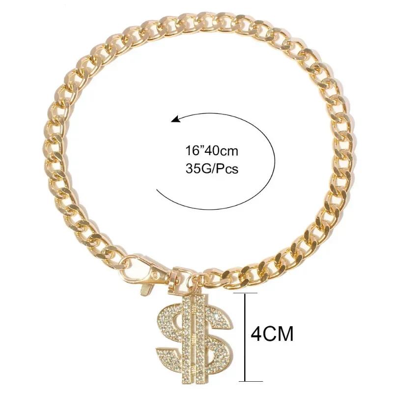 

43 см Роскошное золотое ожерелье для собак Доллары Металлическая цепь Ошейник Аксессуары для домашних животных Товары для собак 43cm