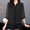 Spring Summer Polka Dot Printed Blouse Women's Clothing Casual Single-breasted Commute O-Neck 3/4 Sleeve All-match Loose Shirt