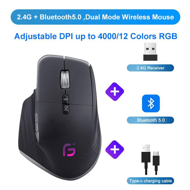 KuWFi Wireless Mouse Bluetooth5.0+2.4GHz Dual Mode USB Gaming Mouse Ergonomic Rechargeable Silent Vertical Mice for