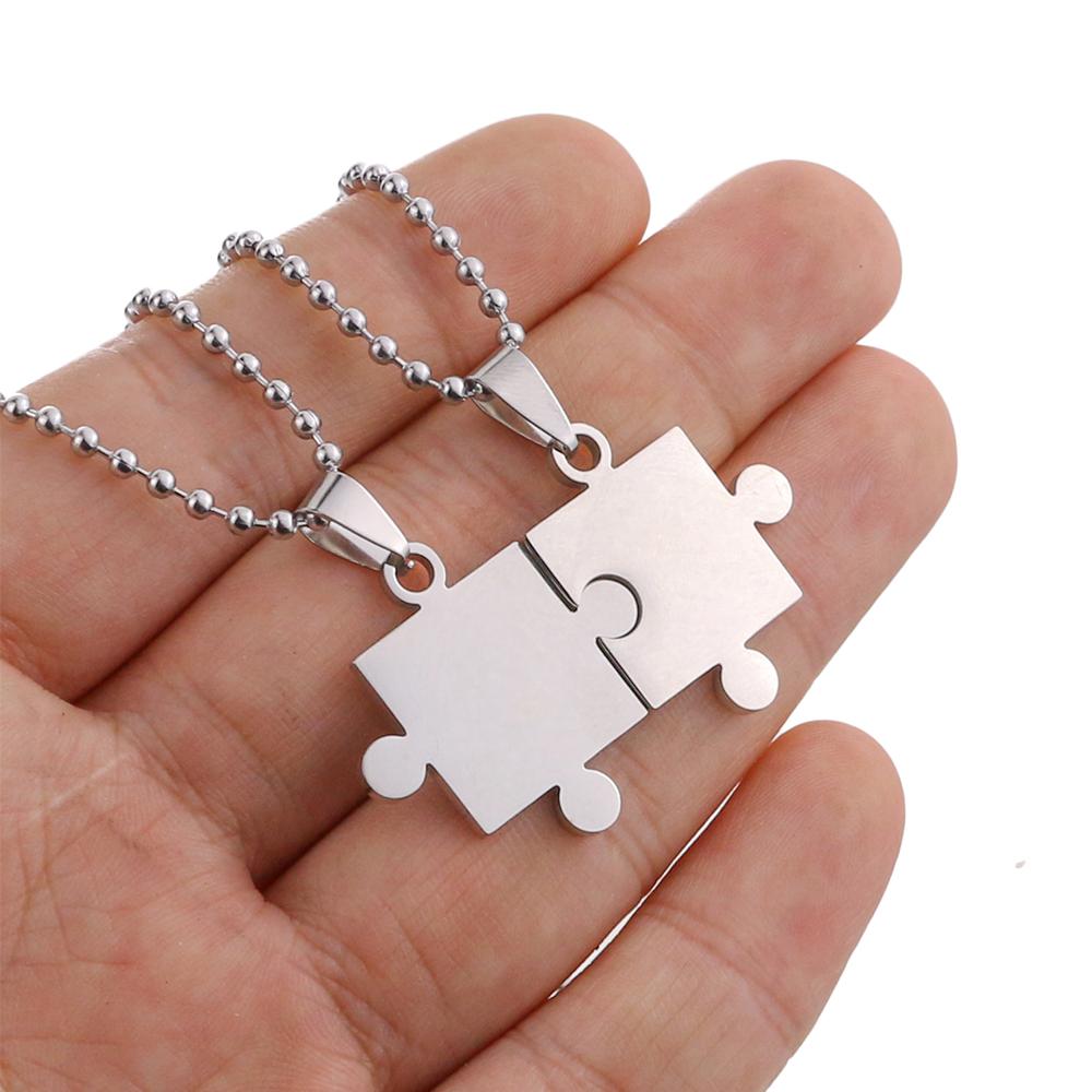 

Hip Hop Titanium Steel Women Puzzle Necklaces Clavicle Chain Lovers Jewelry Couple Necklace