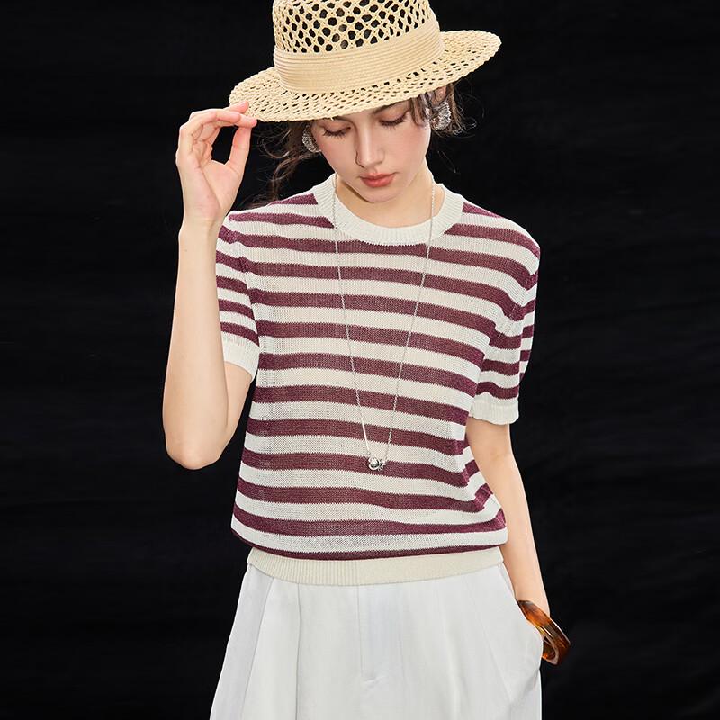 Women s Washi Yarn Color-Block Stripe Knit T-Shirt One Size