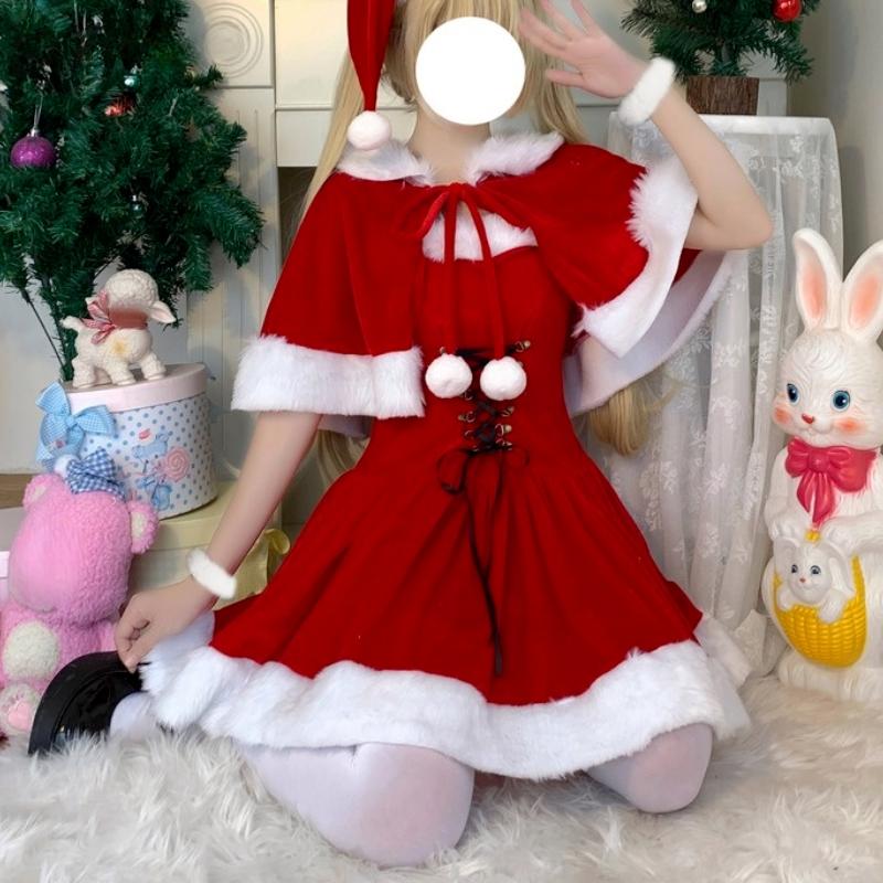 Jesienno-zimowa śliczna świąteczna czerwona szalowa sukienka kobiety słodki pluszowy Patchwork sznurkiem Mini sukienka na imprezę kobieta Kawaii płaszcz Vestido