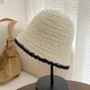 Black bucket hat women's big head circumference autumn plain basin hat autumn and winter simple face small knitted bucket