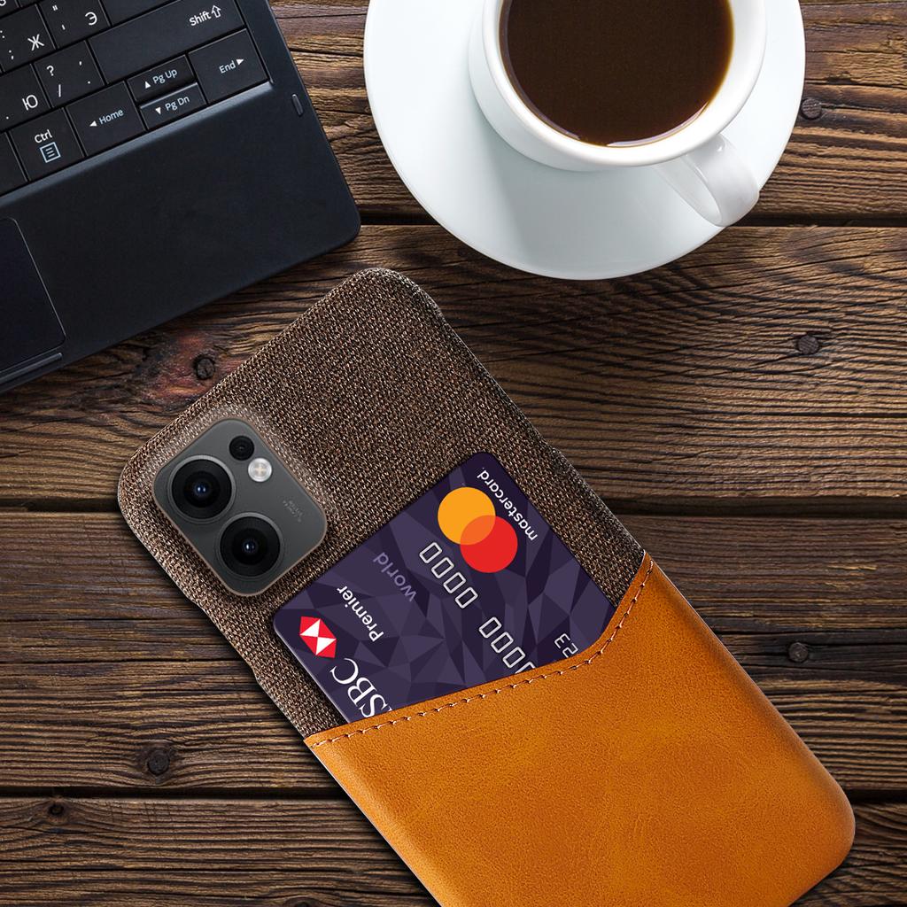 For Oppo Reno13 F 5G Case PU Leather Cloth Texture Hard PC Phone Cover with Card Holder