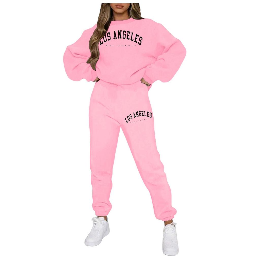New Women's Autumn/Winter Letter Print Hooded Fleece Sweatshirt with Drawstring Pants