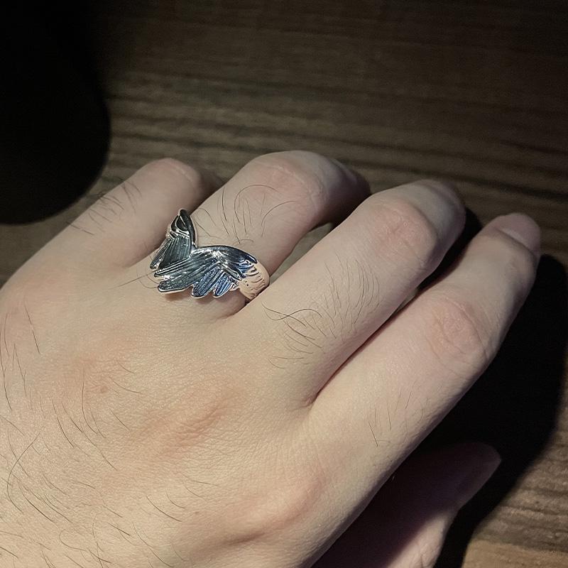Retro Angel Wings Ring For Women Zinc Alloy Color Punk Gothic Adjustable Open Ring Handmade Designer Zircon Unisex Accessories Gift