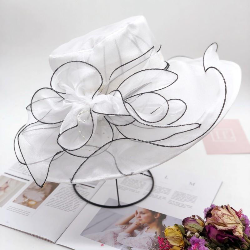 Chapeau d'été pour femme version coréenne protection solaire tissu anti-UV chapeau de soleil chapeau haut de forme en organza fleur à large bord maille