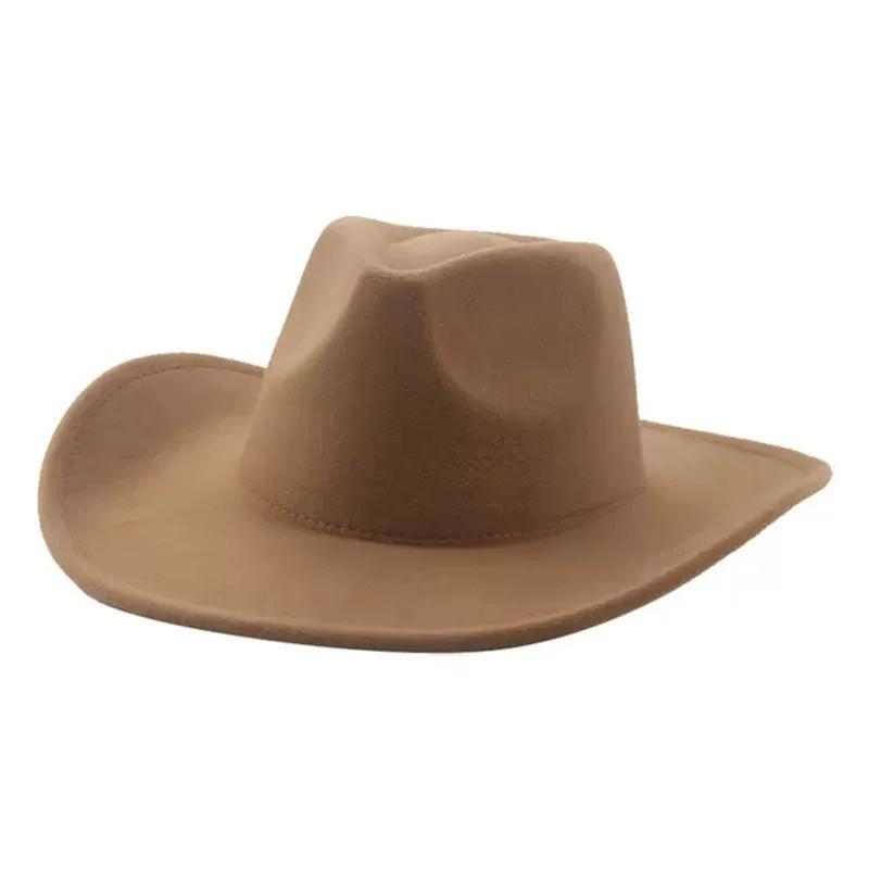British Style Western Cowboy Hat Trendy Outdoor Gentleman Soft Felt Hat Large Brim Wool Solid Color Jazz Hat