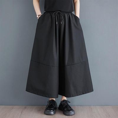 Schwarze Plus Size Vintage hohe Taille Lässige lockere Frühling Sommer weite Beinhose Damenhose