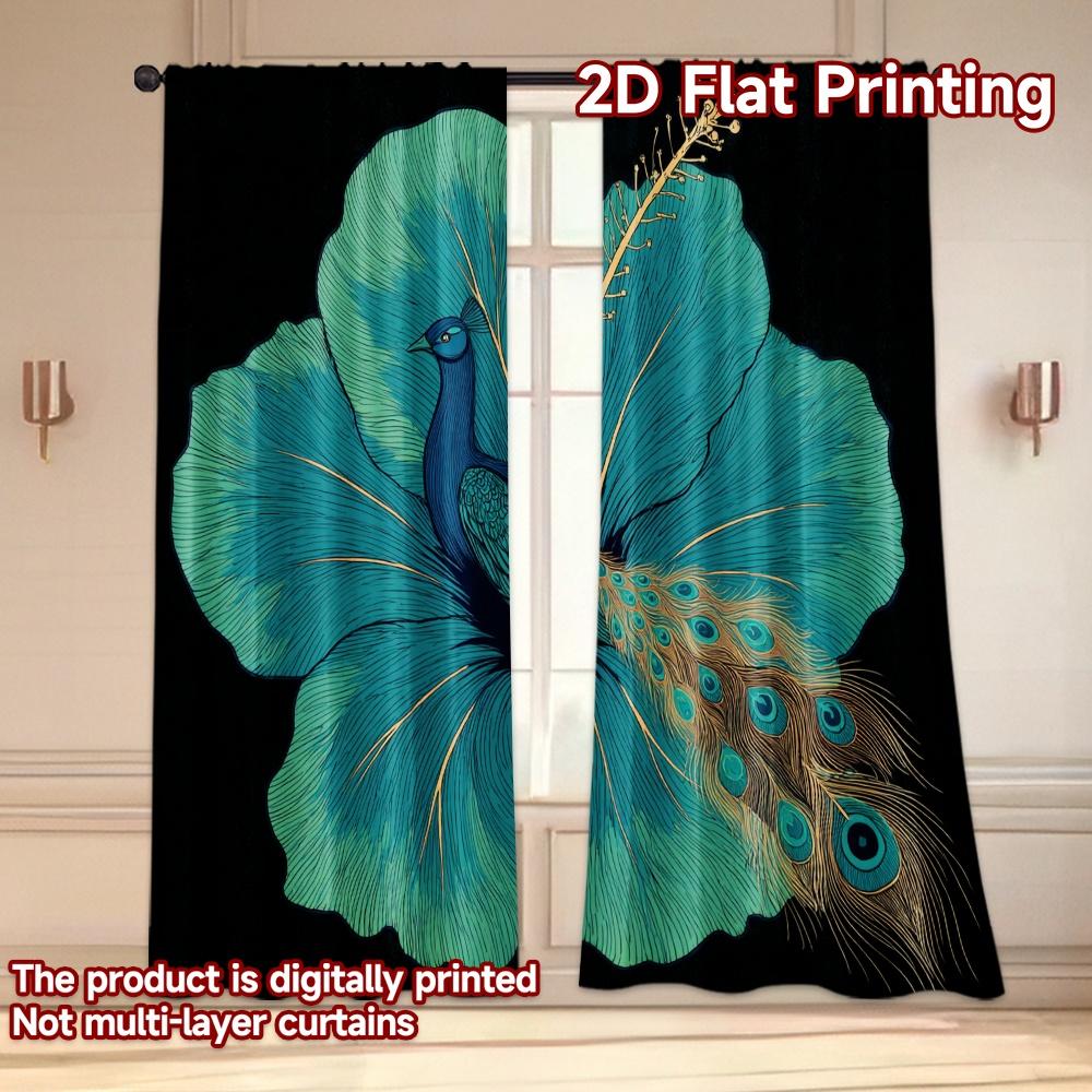 Set Of 2 Flat Printing Curtains Without Rod Floral Peacock Design Holiday Ramadan Printed Durable Polyester Curtain Made
