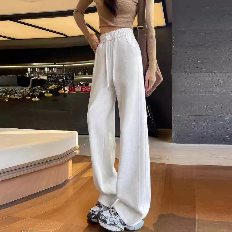 Women's Gray Slim Wide-Leg Sweatpants: Spring 2025 Casual Draped Sports Trousers