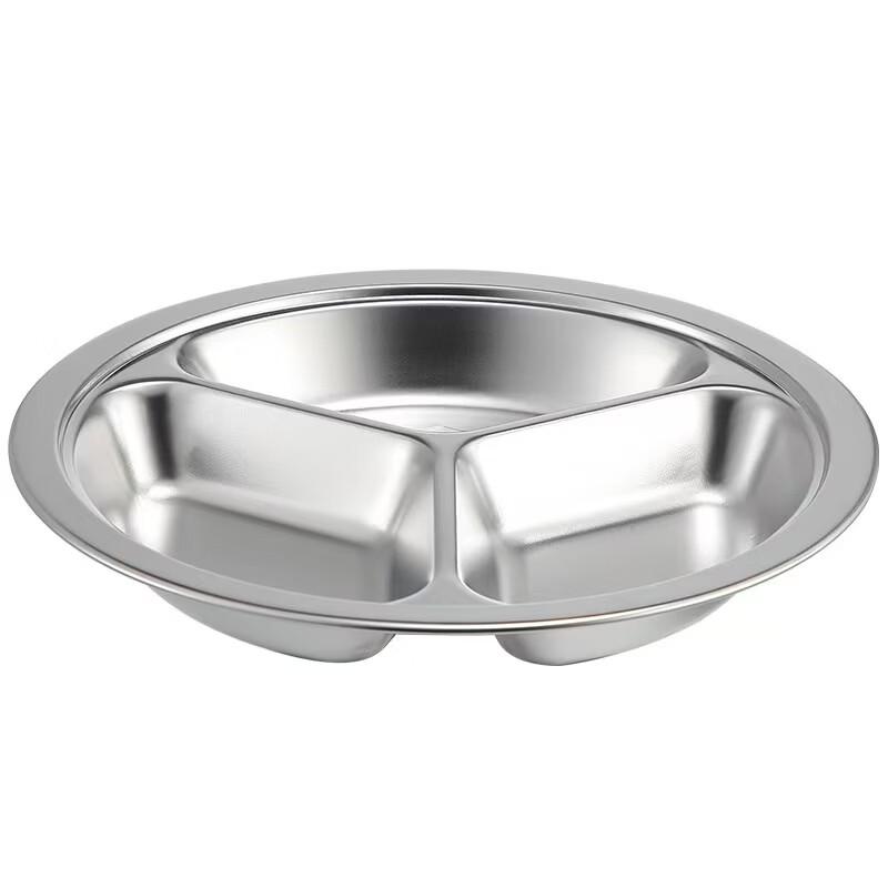 Mailang 304 Stainless Steel Round 3-Compartment Kids Meal Plate