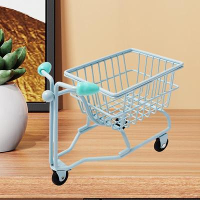 Mini Shopping Cart Children Push Toy Role Play Desk Decor Fun Trolley Model Storage Basket