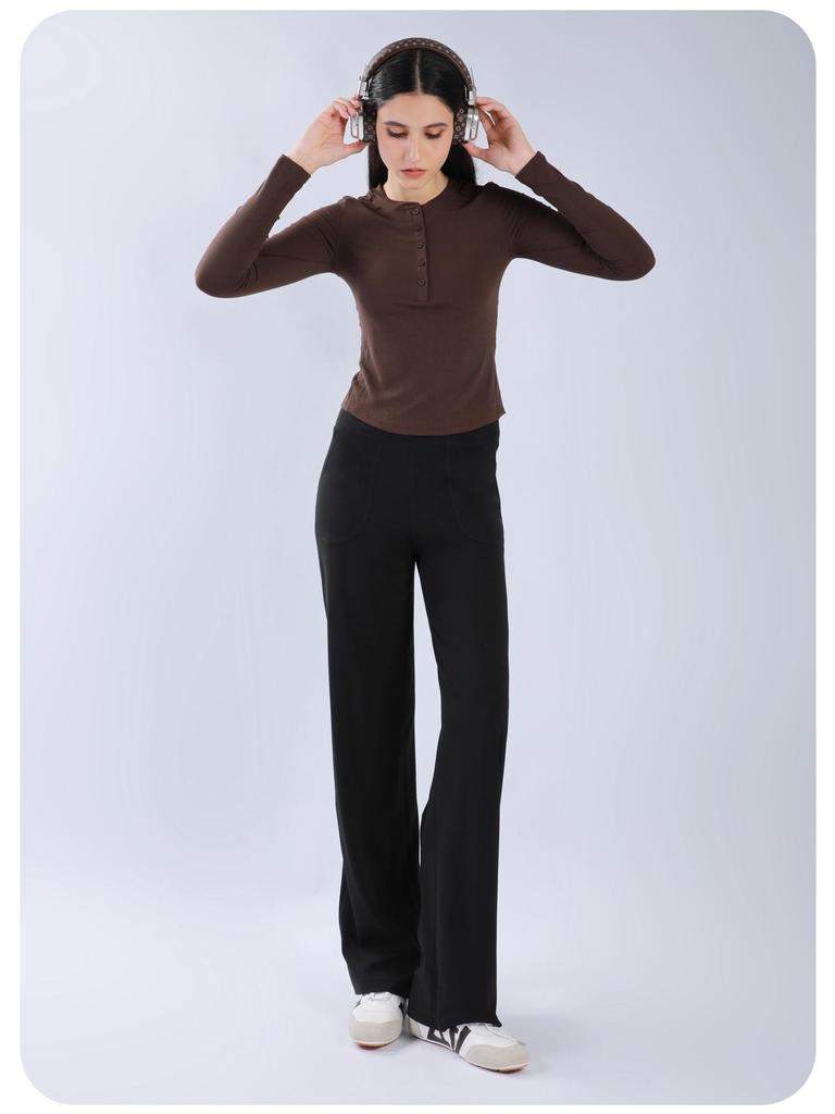 NS High-Waisted Wide-Leg Yoga Pants with Large Pockets - Bare-Feeling, Loose, Slimming, and Drape for Fitness and Style.
