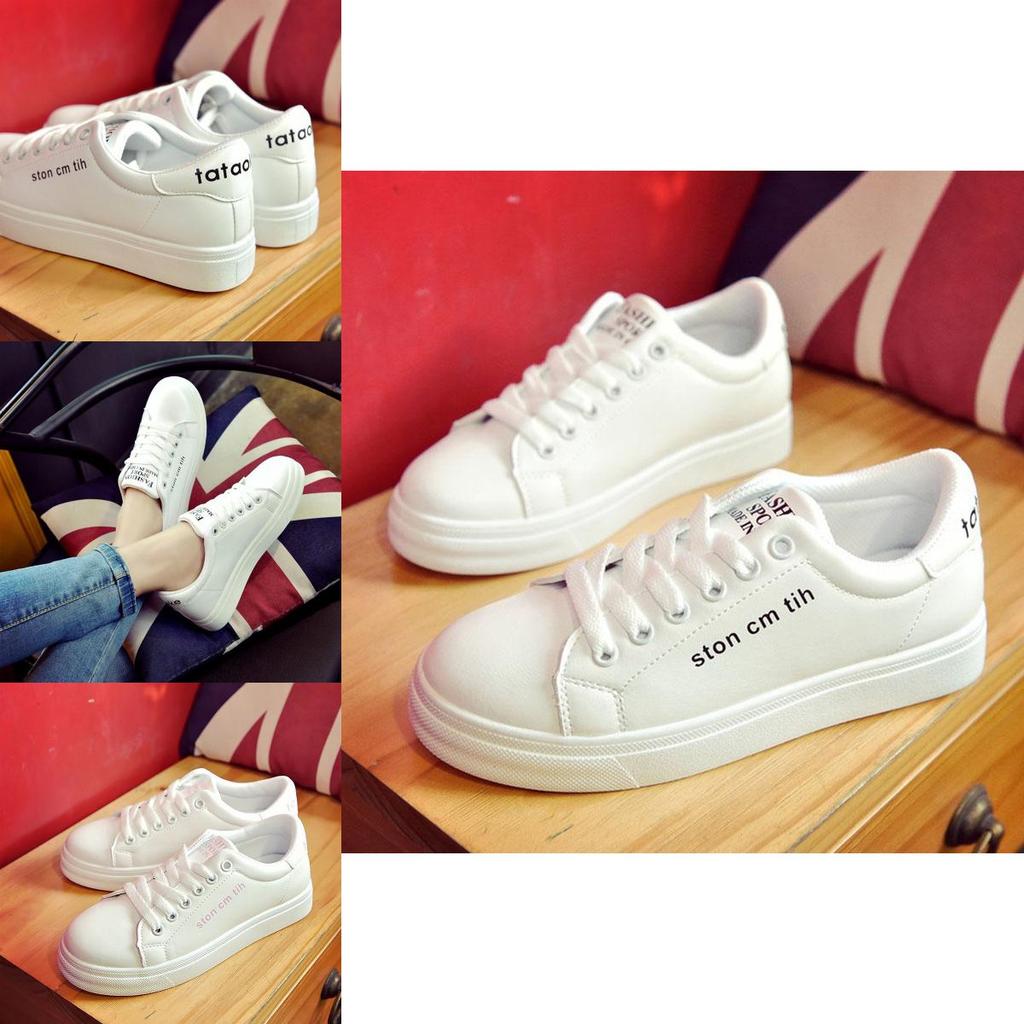Timeless White Korean Female Flat Leather Sneaker For Sports And Students