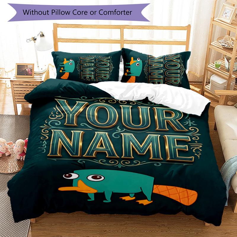3-dielna súprava obliečok Phineas a Ferb - Personalizované meno, HD potlačené posteľné prádlo s 1 obliečkou na paplón a 2 obliečkami na vankúše - Ideálne pre domácu dekoráciu, Jednoduchá údržba