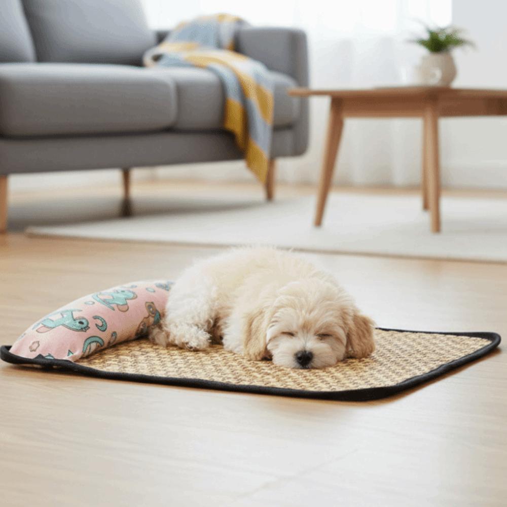 Rattan Weave Pet Cooling Mat Breathable Cat Cooling Pad Waterproof Dogs Floor Cushion Outdoor