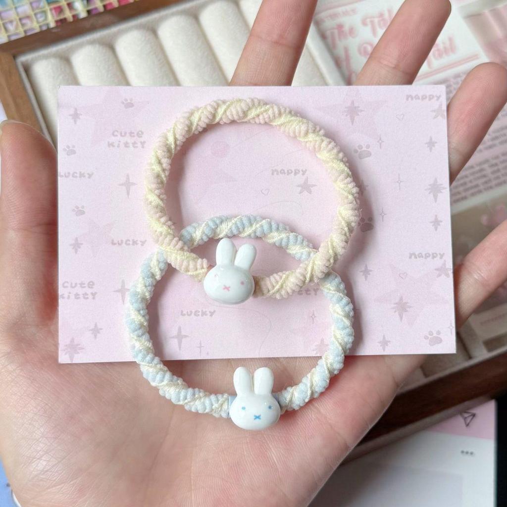 Miffy Macaron Color Resin Hair Ties for Students - Cute Kitty Duo Rubber Bands for School