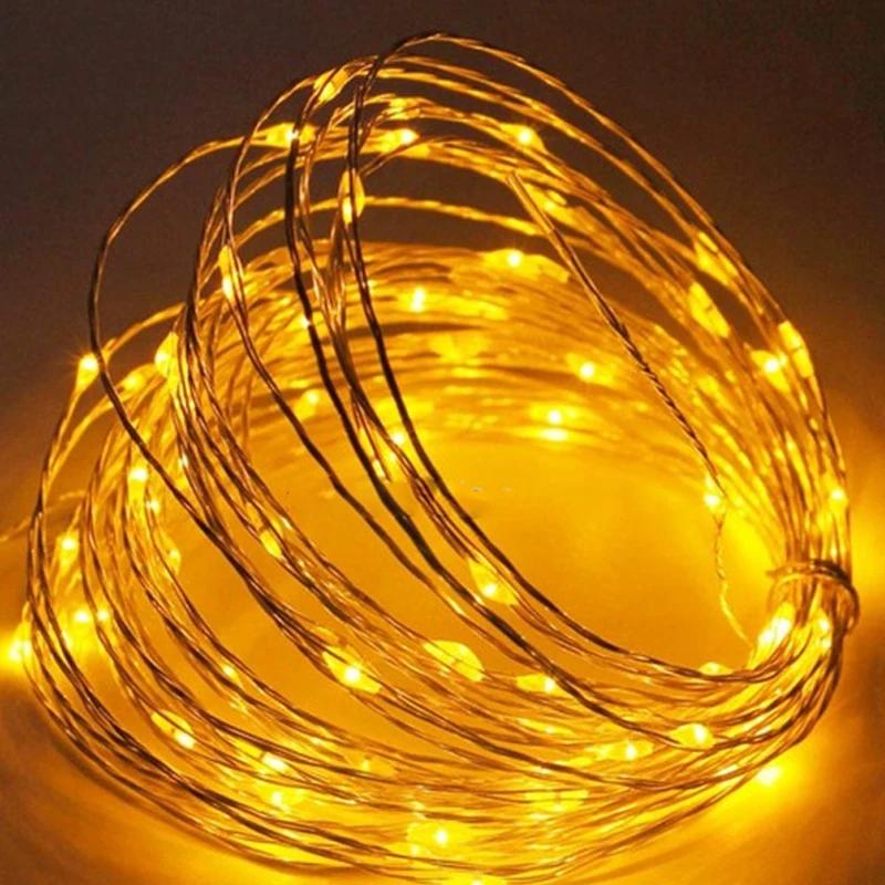 

5/10 м Светодиодная гирлянда USB/Батарейки Медная проволока Гирлянда Сказочный свет Рождественская Свадебная Вечеринка Декор Водонепроницаемая Уличная Внутренняя Лампа 2m-By USB жёлтый