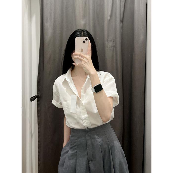 

Women s Chic Hong Kong Salt-Style Two-Piece Set: Short-Sleeve Shirt & Midi Skirt for Spring/Summer. XL