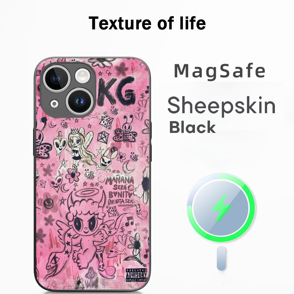 

Cute pink Manana poster pattern design Phone Case For iPhone 17 16 15 14 13 12 Plus Pro Max High-end Luxury Magsafe Sheepskin iPhone 13 Pro