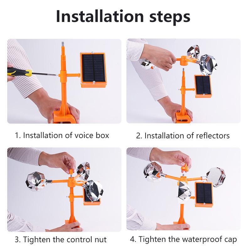 Vinddrevet ufarlig 360 graders rotasjon reflekterende anti-fugl Visuell fugleskremmer Hold duer og spett unna Fugleavvisende