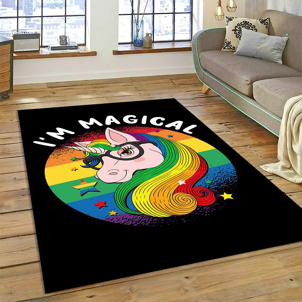 Cute Unicorn Girl Gift Cartoon Carpet Rug for Home Living Room Bedroom Sofa Doormat Decor,Kid Play Area Rug Non-slip Floor Mat