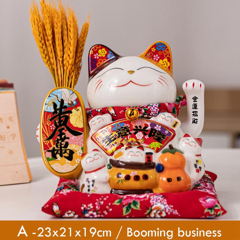 

9-дюймовая керамическая фигурка счастливого кота, фарфоровая статуэтка Манеки-нэко, манящая кошка, машущая рукой, настольная ваза с сухими цветами, украшение