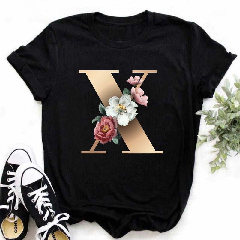 A B C D E Druck T-Shirt für Damen Neues Sommer Paare Liebhaber Damen T-Shirt Harajuku Lässig Schwarze Oberteile T-Shirts