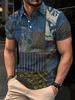 Trendy short-sleeve geometric patchwork polo shirt, casual and versatile daily wear for men.