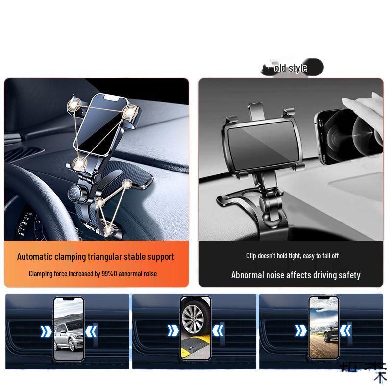 Alloy Clip Dashboard Phone Mount - Anti-Shake Car Bracket for Navigation