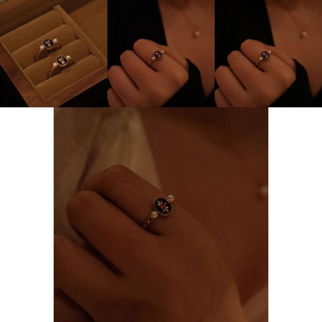 Elegant Vintage French Inspired Pearl Open Adjustable Ring For Women Fashion Accessories