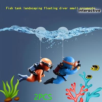 2Pcs Floating PVC Cute Scuba Diver Aquarium Decor Orange Blue Interactive Fish Tank Accessories Colorful Underwater Ornament