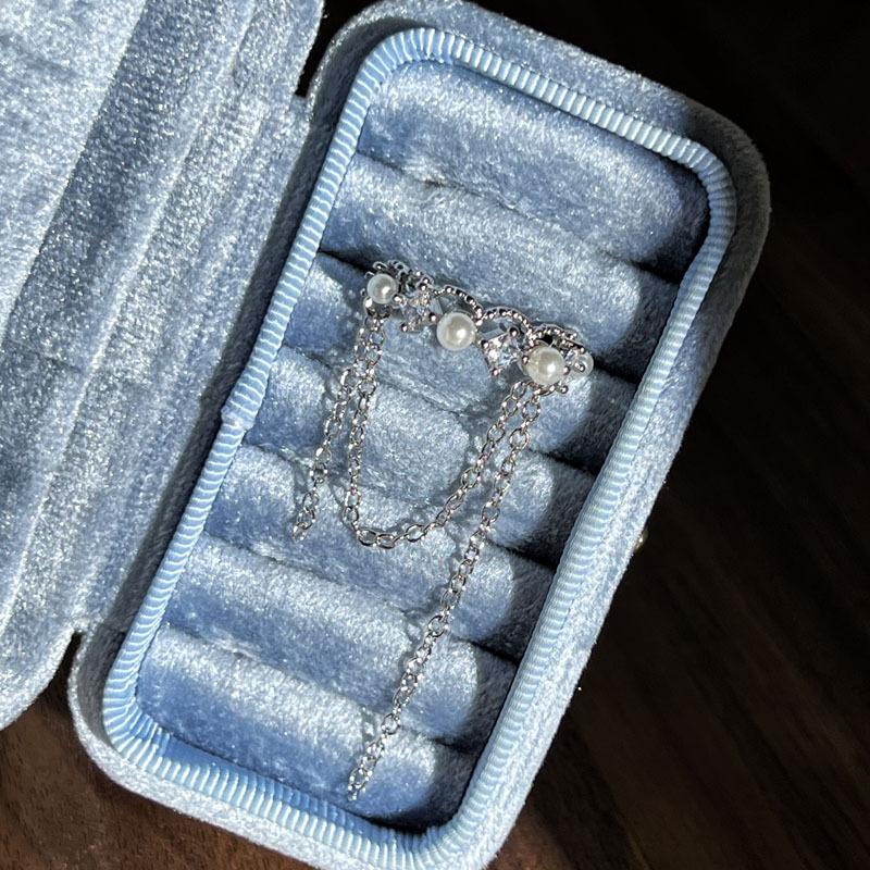 2026 Изысканное Мечтательное Французское Элегантное Жемчужное Бахромчатое Цепочное Полое Кольцо Женская Мода Холодный Стиль Темперамент Трендовое Кольцо Resizable