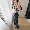 Fashion new design straight jeans women's autumn American low-rise versatile slim-fitting and thin floor-mopping bell pants