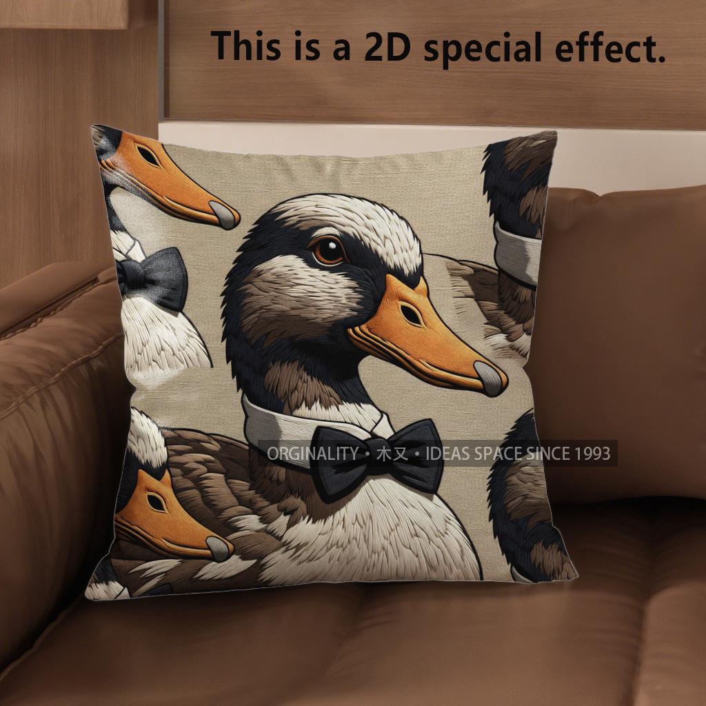 2D Cute Bow-Tied Duck Pattern Pillow Covers Pattern Cushion Cover Suitable For Sofa Bedroom Car Pillow Cover