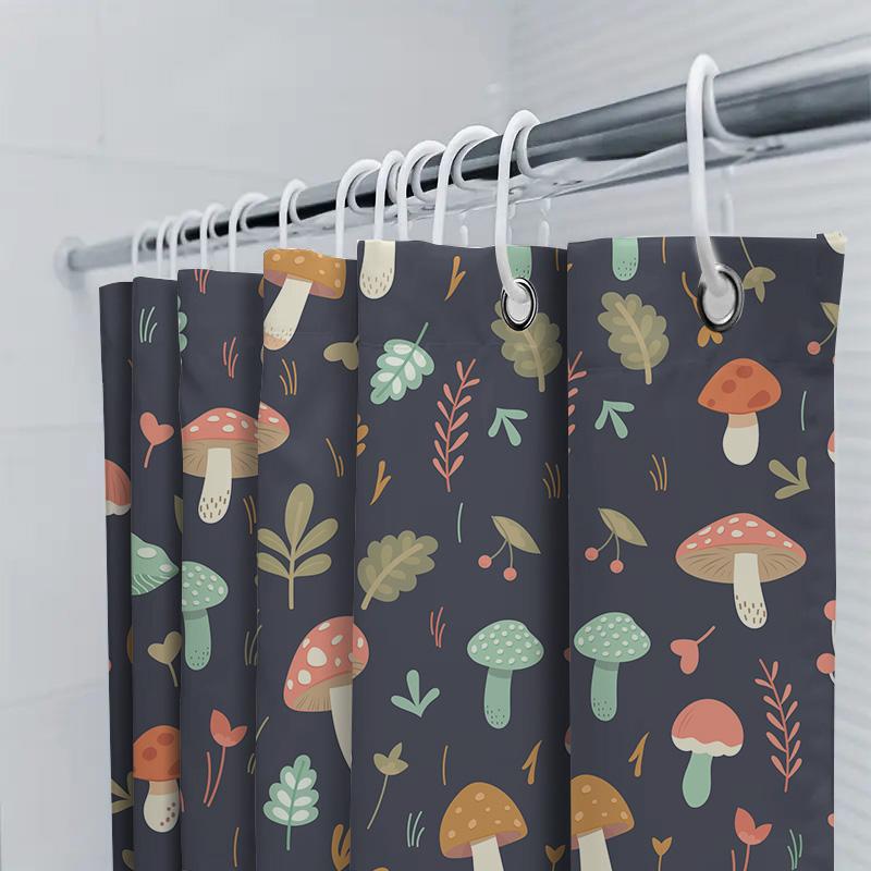 Vintage-Inspired Bathroom Decor With A Whimsical Mushroom Pattern Navy Blue Shower Curtain Set For Home Accents In Various Sizes