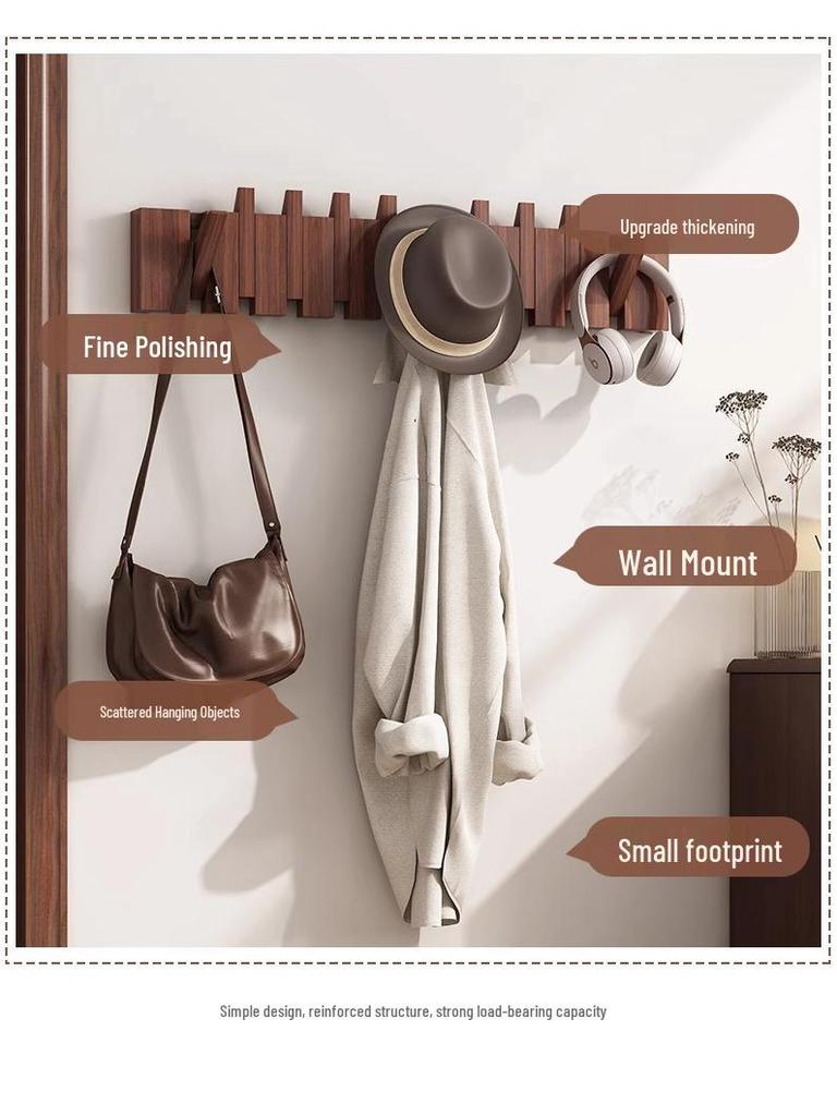 Solid Wood Wall-Mounted Piano Key Coat Hook - No-Drill Storage Rack for Clothes & Hats