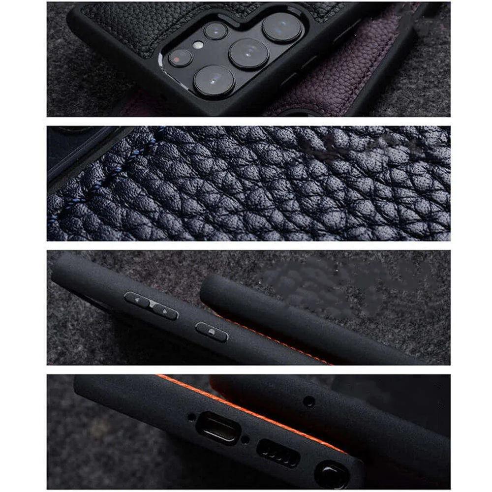 MELKCO Für Samsung Galaxy S23 Ultra Handyhülle Echtes Rindsleder Beschichtete Harte PC Slim Case