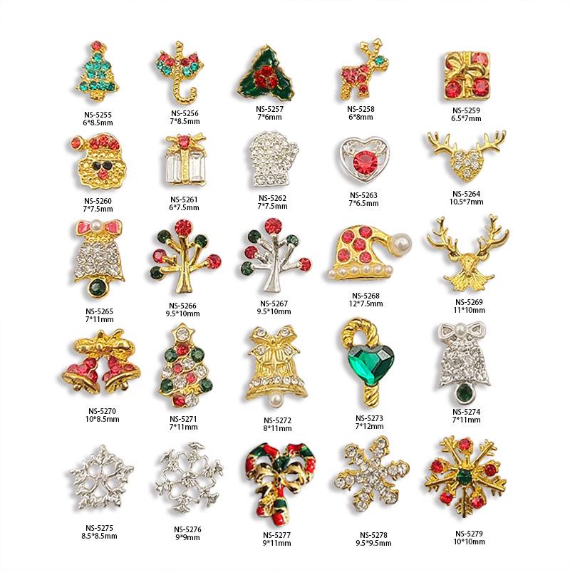 Christmas Nail Art Accessories: Festive Drills & Decorations with Trees, Santa, Deer & Snowman Designs