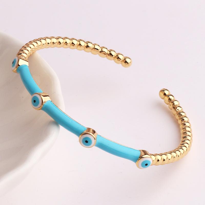 High Quality Fashion Drip Oil Hand Jewelry Gold Color Colorful Enamel Turkish Lucky Evil Eye Bangle Bracelet For Women