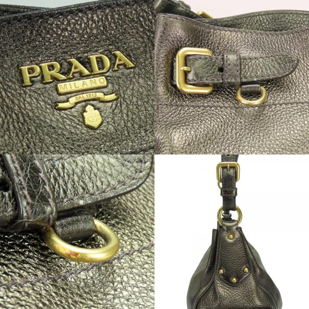 Used PRADA Shoulder Bag leather Bronze gold Brown casual
