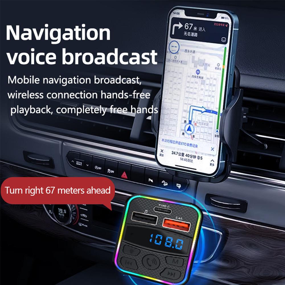 Car Charger FM Transmitter USB Type-C Wireless Hands-free Calls Support TF With Mobile Phone A2DP Function Fast Charging