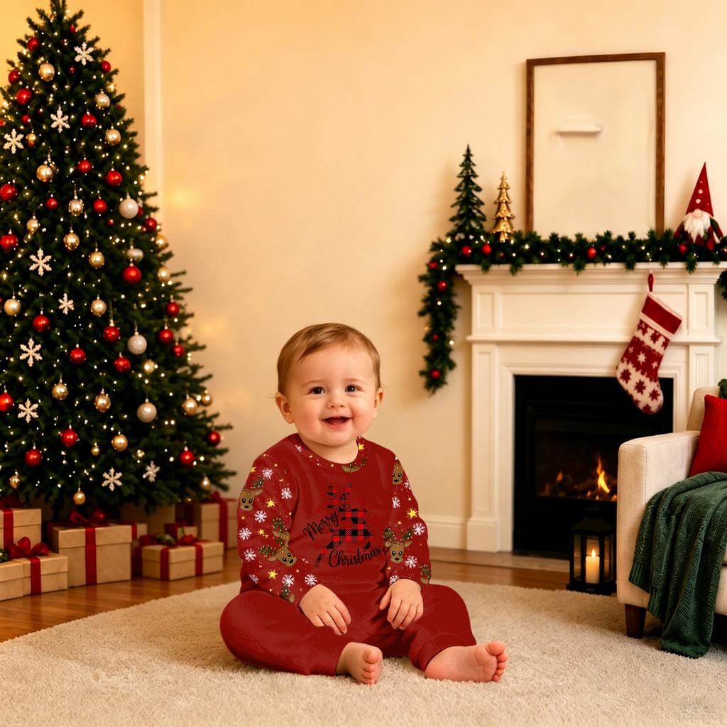 Family Matching Christmas Print Pajama Set, Long Sleeve and Long Pants Loungewear for Holiday