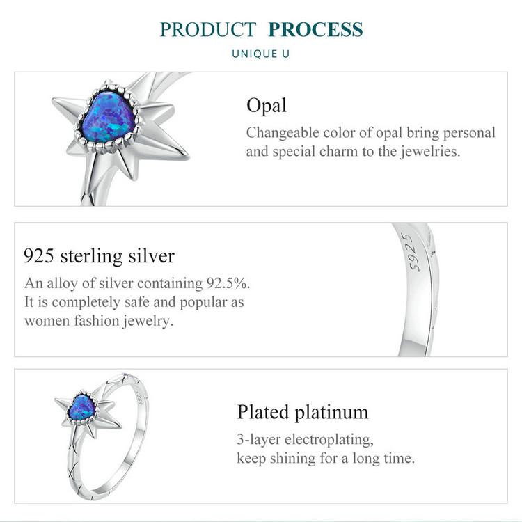 BAMOER 925 Sterling Silver Purple Heart-shaped Opal Astral Ring  for Women Original Design Jewelry