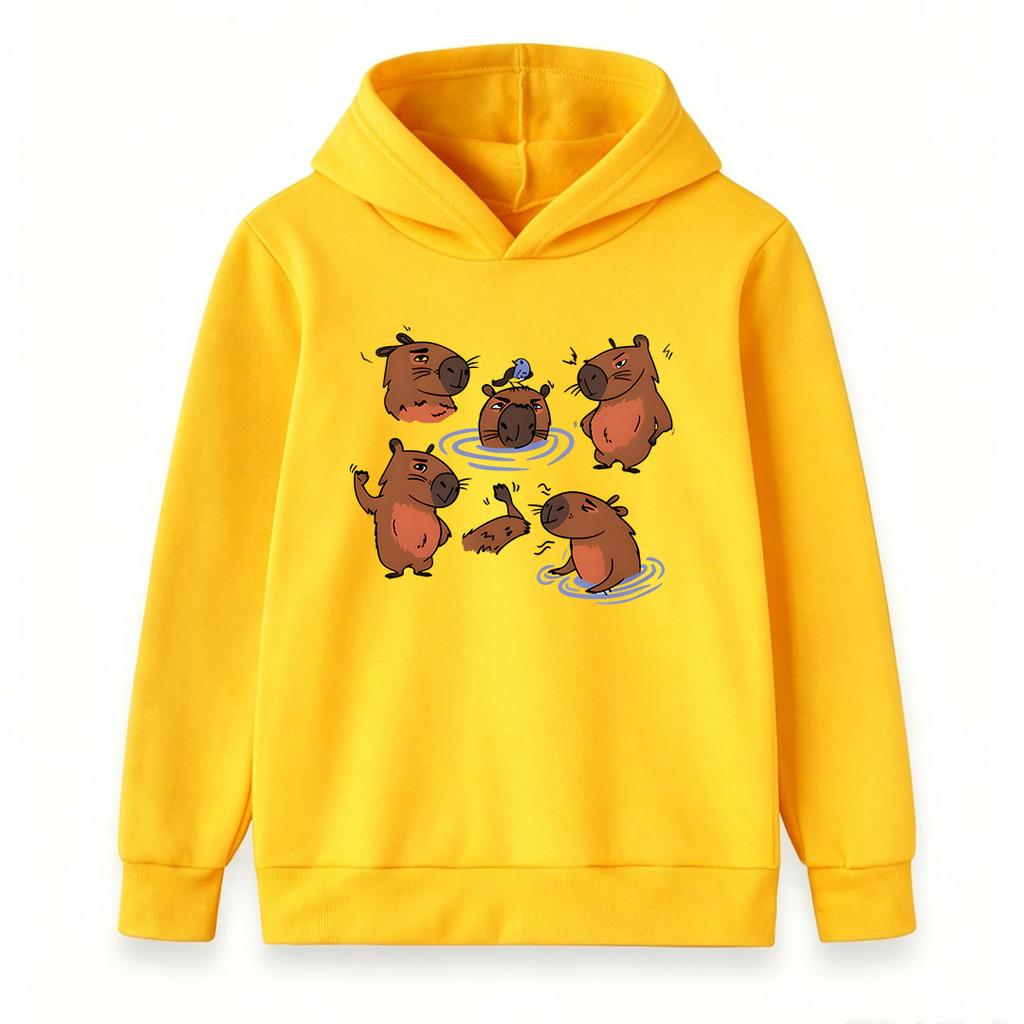 Kids Boys Girls Pullover Hoodie, Cute Cartoon Capybara Pattern Casual Warm Hooded Sweatshirt for Children Daily Wear School Holiday Outfit