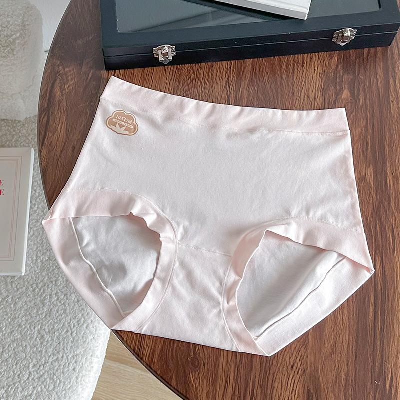 

Big Size Female Spring and Autumn New Simple All Match Pure Cotton High Waist Shrink Abdomen Without Mark Wrap Hip Briefs 2XL рожевий