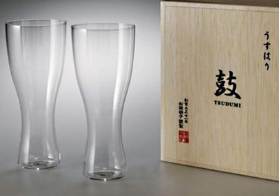 Usuhari Sada sklenic na pivo Tsuzumi Dřevěná krabička Sada 2 kusů Shotoku Glass