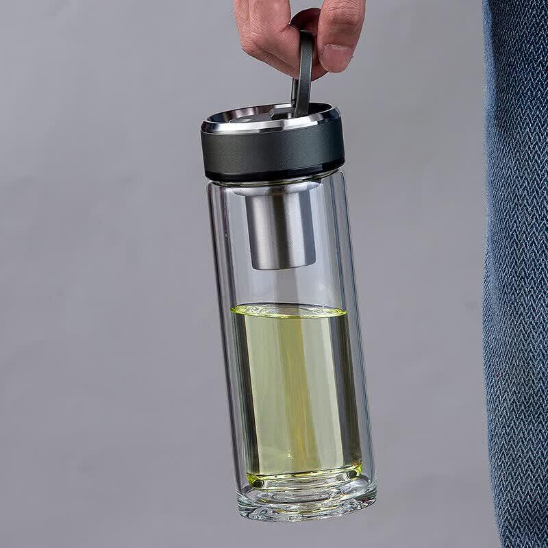 WANXIANG Double-Layer Glass Portable Water Bottle